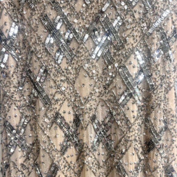 Adrianna Papell Nude Cap Sleeve Beaded Dress Size 4 Square Neck - Picture 5 of 5